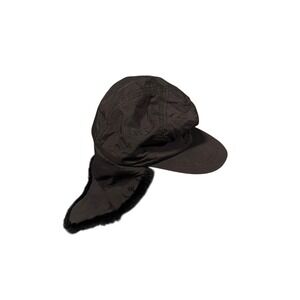 Bogner Vintage Black Nylon Trapper Hat Faux Fur Ear Flaps Made in Canada Large